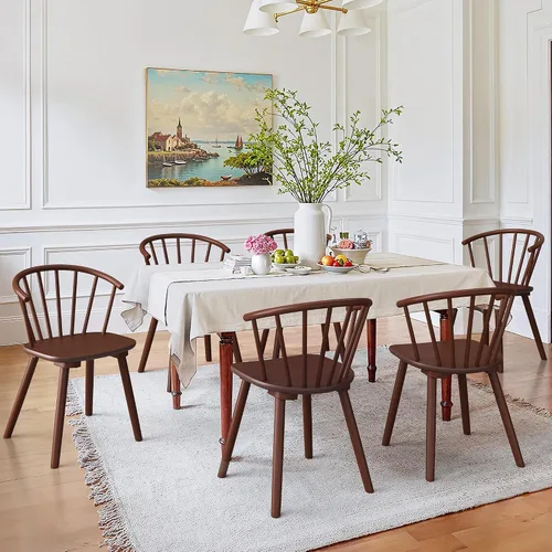 Miniatura 8 de LUE BONA Juego de 4 Sillas de Comedor Negras, Sillas de Comedor de Madera Estilo Granja con Respaldo Semicircular, Silla de Comedor de Husillo