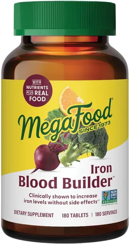 Comprimidos de suplemento de hierro Blood Builder, estimulante energético, de MegaFood, MGF-056, 1, 1