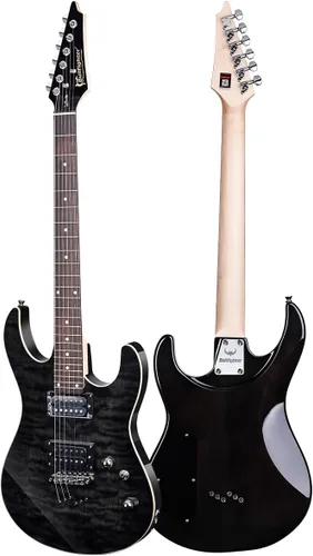 Bullfighter - Kit de guitarra eléctrica de tamaño completo de 39 pulgadas, 6 cuerdas extra, púas, estuche, correa para hombro, cable (D170) (negro)