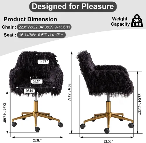 Miniatura 2 de Silla de escritorio moderna de piel sintética, silla de oficina en casa para mujeres, niñas y adolescentes, silla de escritorio negra giratoria