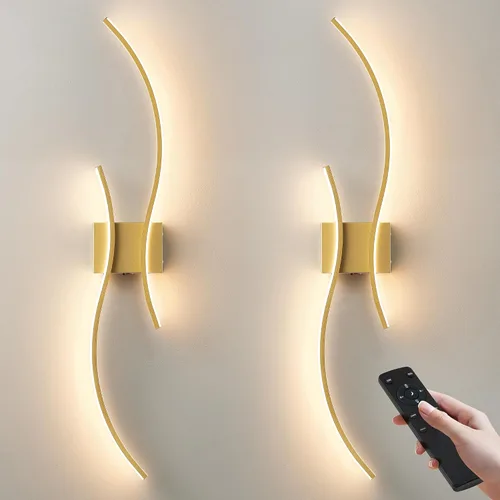 Miniatura 13 de KARTOOSH Aplique de pared a pilas con control remoto, colores continuos 3000K-6000K y atenuación, luz de pared LED inalámbrica dorada para sala