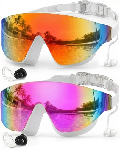 Miniatura 15 de Zoomsnail Swim Goggles 2 Pack, Rimless Wide View Swimming Goggles for Adult, Anti-Fog UV Leaking Pool Goggles for Men Women Verde y Púrpura
