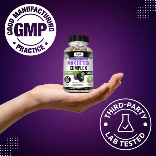 Miniatura 6 de Kaya Naturals Max Detox - Suplemento de hierbas - Ingredientes naturales 1532 mg - Polvo de psyllium, extracto de bayas de acai, raíz de jengibre 30