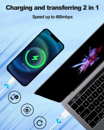 Miniatura 4 de [Certificado MFi de Apple] Cable USB A a Lightning corto de 3.3 pies, cable USB Carplay para automóvil, cable de carga Lightning compatible