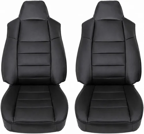 NLQR Fundas de asiento de repuesto para parte inferior del conductor y del pasajero y superior trasera, cuero de microfibra negro, compatible con