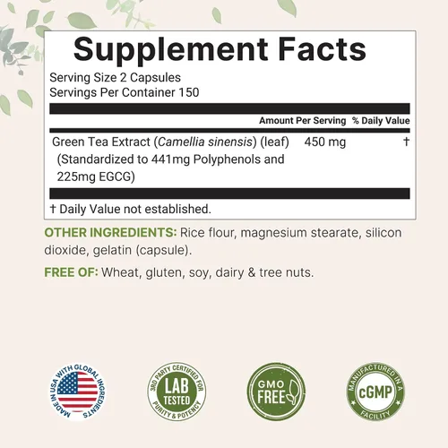 Miniatura 2 de Micro Ingredients Extracto de té verde extra fuerte, 300 cápsulas Suministro para 5 meses Suplemento antioxidante de polifenoles de máxima