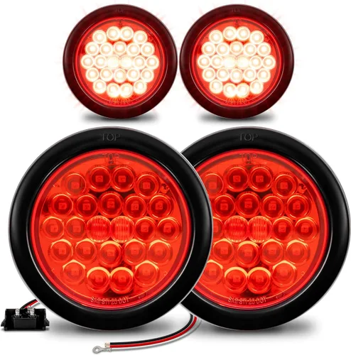 Miniatura 8 de Faro trasero redondo de 4 pulgadas con 24 LED de luz blanca clara, para reversa de camiones RV. Certificado DOT, ojal y enchufe incluidos Rojo