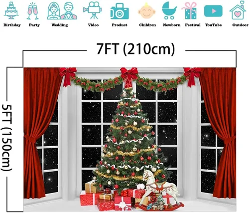 Miniatura 4 de Mocsicka Fondo de fotografía de ventana interior de Navidad, árbol de Navidad, escenario de noche estrellada, fondo fotográfico, familia, niños