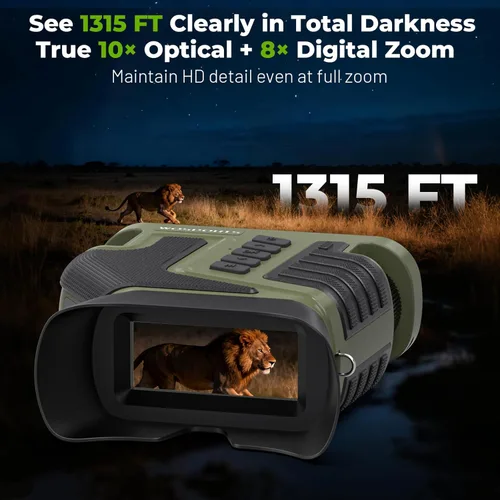 Miniatura 2 de WOSPORTS Gafas de visión nocturna 4K, zoom óptico de 10X y digital de 8X, rango infrarrojo de 1315 pies, batería recargable de 5000 mAh, IPX Verde