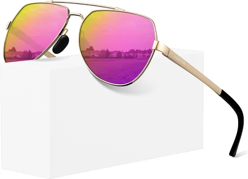 Lentes para aviador Luenx polarizados, para hombres y mujeres, con armazón de metal grande, protección UV 400
