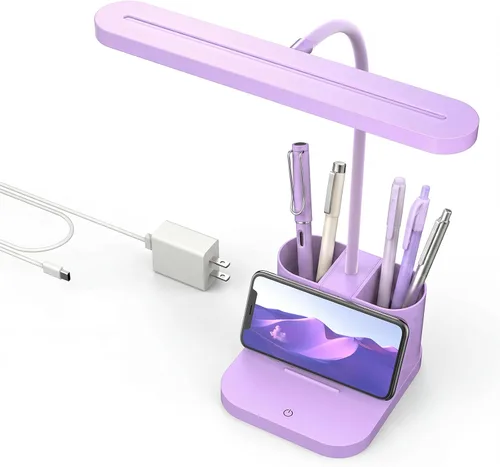 Miniatura 7 de AXX Lámpara de Escritorio Blanca para Dormitorio Universitario, Bonita, LED, Regulable, Pequeña, Portabolígrafos, Cuello de Ganso Flexible, Control