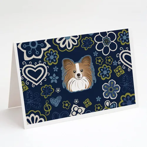 Miniatura 8 de Caroline's Treasures BB5095GCA7P - Tarjetas de felicitación y sobres con diseño de flores azules y sabuesos afganos, paquete de 8 tarjetas en blanco