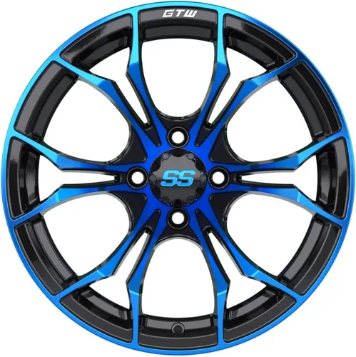 Miniatura 5 de GTW Combo de ruedas y neumáticos para carrito de golf de 15 pulgadas Ruedas Spyder azul/negro en neumáticos Fusion GTR Street 215/40-R15 (22")