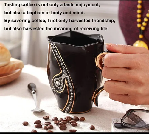 Miniatura 3 de Taza de café con diamantes de imitación, taza de agua de 14 onzas para oficina y hogar, taza de café única, bonitas tazas de café de cerámica