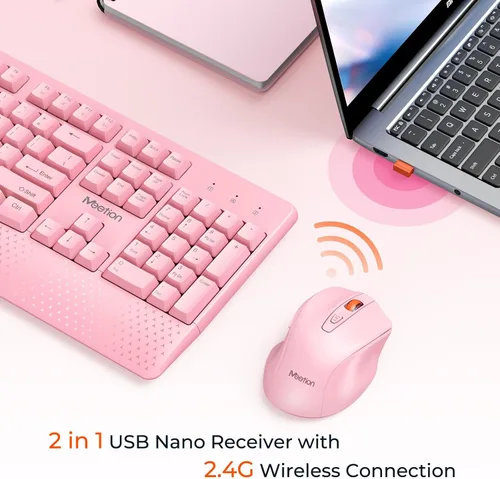 Miniatura 2 de MEETION Teclado y ratón inalámbricos, teclado inalámbrico de tamaño completo con reposa muñecas, ratón ajustable de 3 DPI, juego de teclado y ratón