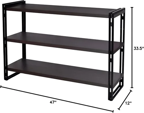 Miniatura 2 de Estantería industrial de madera rústica y metal de 3 niveles (gris oscuro, 3 niveles)