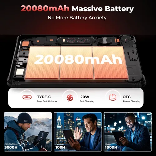 Miniatura 5 de HOTWAV R9 Plus Tableta Rugosa, Tableta Impermeable de 11 Pulgadas 2K FHD+ 24GB + 512GB/TF 2TB Android 14, Batería de 20080mAh, 64MP+16MP, Octa-Core