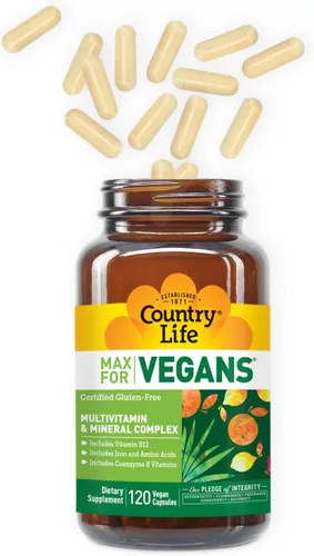 Miniatura 3 de Country Life Max for Vegans - 120 cápsulas veganas - Multivitaminas diarias - Suplemento de apoyo inmunológico - Contiene vitamina B12, hierro