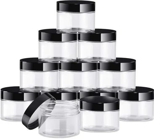 Miniatura 13 de SATINIOR Paquete de 12 frascos de plástico con tapas, frascos redondos para cosméticos de viaje, para artículos de tocador, loción, crema