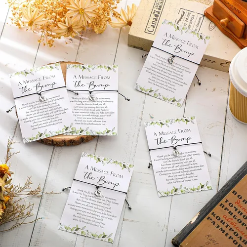 Miniatura 4 de Thyle 25 Juego de Pulseras Ajustables para Baby Shower con Mensaje de la Tarjeta de la Pancita, Huellas, Encanto para Invitados, Pulseras de Baby