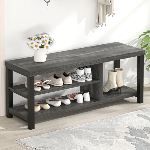 Miniatura 3 de EXCEFUR Banco de entrada industrial, banco rústico de almacenamiento de botas para interiores con asiento para sala de estar, gris