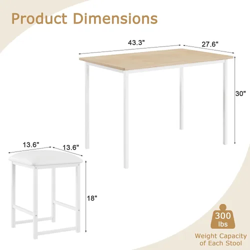 Miniatura 2 de VECELO Mesa y sillas de cocina para 4, juego de comedor con sillas/taburetes de poliuretano, marco de metal resistente, mesa de madera, diseño que