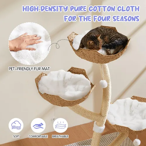 Miniatura 4 de Torre de Árbol para Gatos Moderna de 53" - Condominio para Gatos de Varios Niveles con Postes para Rascar para Gatos Pequeños y Grandes