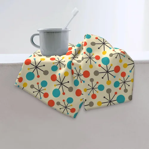 Miniatura 6 de Mid Century Fifties - Juego de 2 toallas de mano modernas atómicas retro para baño, suaves, absorbentes, amarillas, para baño, cocina, playa, spa