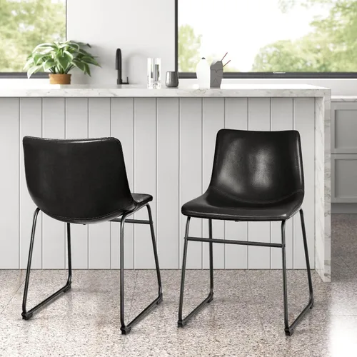 Miniatura 8 de LEMBERI Juego de 2 sillas de comedor de piel sintética, modernas sillas de cocina y comedor de 18 pulgadas con respaldo y patas de metal, cómodo