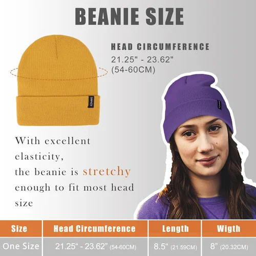 Miniatura 12 de Gorros de lana para mujeres y hombres, unisex, de punto suave, con puños, diseño de calavera, elástico, color sólido, sombreros de invierno