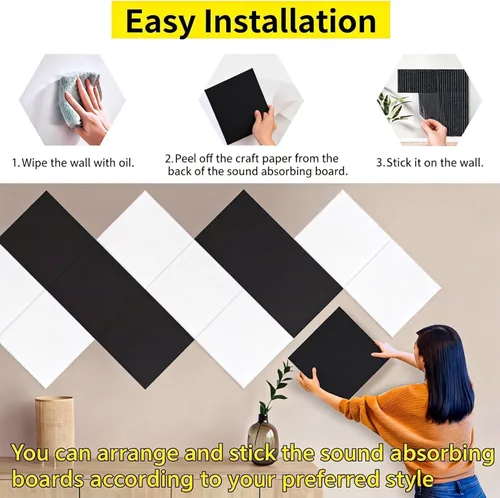 Miniatura 5 de Paneles acústicos cuadrados insonorizados, paneles de pared insonorizados de poliéster de alta densidad de 12 x 12 x 0.4 pulgadas, paneles