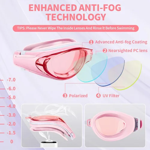 Miniatura 4 de Gafas de natación miope, antivaho, doble correa, hebilla automática, gafas de natación de visión corta para hombres, mujeres, adultos y jóvenes