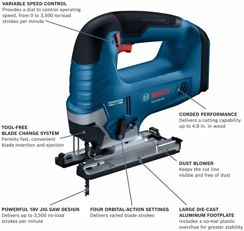Miniatura 2 de BOSCH GST18V-50N 18V Sierra de calar con mango superior sin escobillas (herramienta desnuda)
