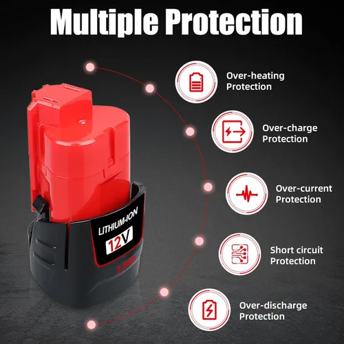 Miniatura 6 de Milwaukee - Paquete de 2 baterías de repuesto de 3500mAh 48-11-2440 para Milwaukee de 12 V, litio 48-11-2420 48-11-2430 48-11-2450 48-11-2460