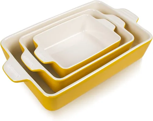 Miniatura 8 de Sweejar - Juego de utensilios de cerámica para hornear, moldes rectangulares para lasaña para cocinar, cocina, cena de pasteles, banquetes y uso Jade