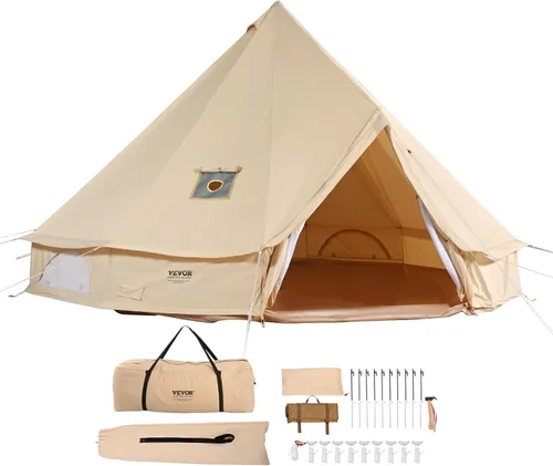 Miniatura 10 de VEVOR Tienda de Campana de Lona, Yurta de 4 Estaciones para Acampar con Toma de Estufa, Transpirable, Sostiene hasta 4 Personas, Acampada Familiar