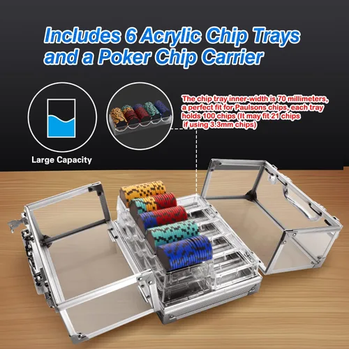 Miniatura 4 de GSE Poker Chip Case, 600pcs/1,000pcs Acrylic Poker Chip Case Casino Acrylic Poker Chips Carrier con bandejas de fichas de póquer Estuche