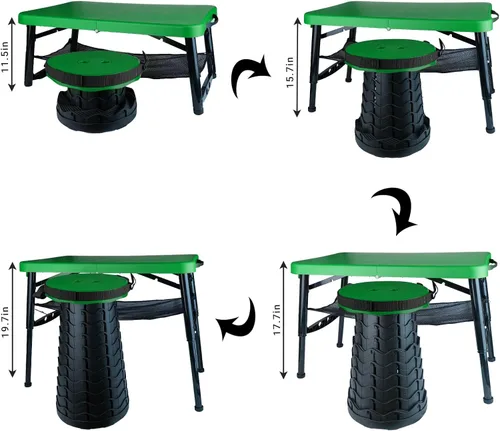 Miniatura 2 de Mesa plegable pequeña y taburete, portátil, altura ajustable, mesa de camping y picnic, 4 pies, ligera Verde