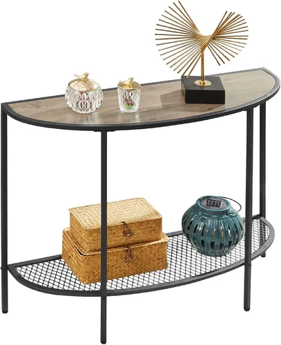 Miniatura 8 de SAYGOER Mesa de consola negra media luna de dos niveles, mesa estrecha para entrada con almacenamiento, mesa moderna para sofá, mesas pequeñas