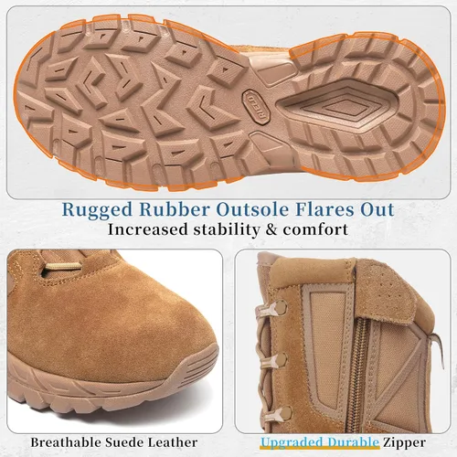 Miniatura 6 de Botas de trabajo tácticas militares para hombre, ligeras, con cremallera lateral, botas de combate del ejército, para senderismo