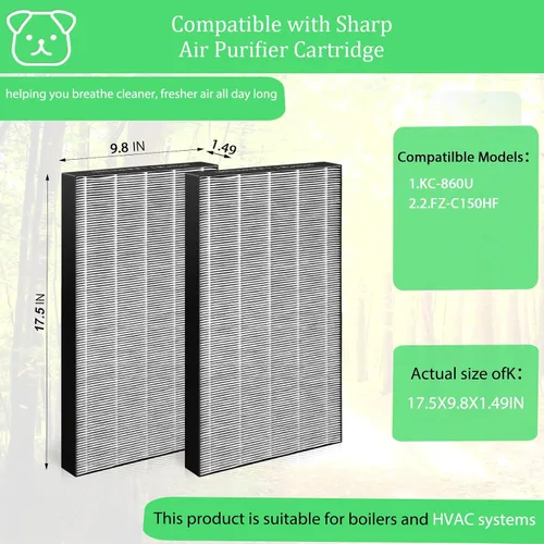 Miniatura 3 de Paquete de 2 filtros de repuesto KC-860U, compatible con purificador de aire Sharp KC-860U, reemplaza a FZ-C150HFU