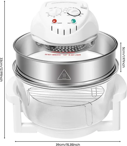 Miniatura 8 de Freidora de aire de convección de encimera de 18 cuartos de galón, freidora de aire de vidrio saludable transparente sin aceite, horno eléctrico