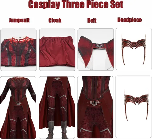 Miniatura 7 de Disfraz de bruja para niñas, overol rojo con tocado, disfraz de Halloween para niñas