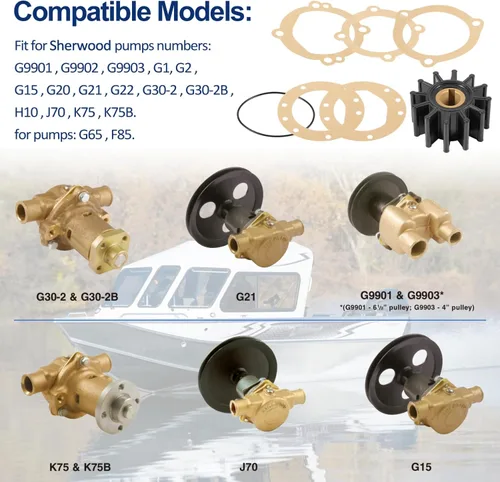 Miniatura 2 de 09959K 09959K-SHW Kit de impulsor flexible de 12 cuchillas de repuesto para bomba de agua Sherwood G1 G2 G15 G20 G21 G22 G30-2, apto para Sierra