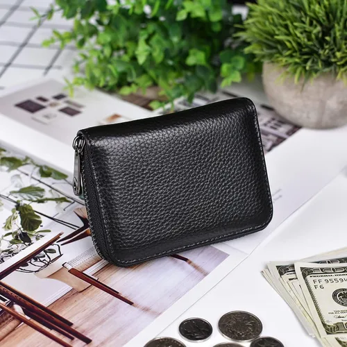 Miniatura 7 de Tarjetero para mujeres y hombres RFID pequeñas carteras para tarjetas de crédito, organizador de dinero, Negro, 20 ranuras, Minimalista
