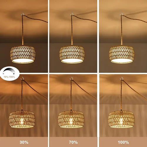 Miniatura 3 de Lámpara colgante de ratán bohemio de 12 pulgadas, lámpara de araña de mimbre rústica tejida a mano con cable para comedor, cocina, dormitorio