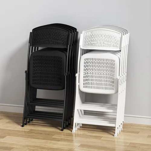 Miniatura 9 de Ytaoka Silla plegable negra con asiento de malla transpirable y marco de metal resistente para interiores y exteriores, fiestas, eventos, bodas