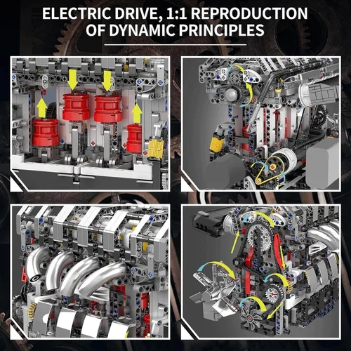 Miniatura 3 de Mould King 10087 MOC Technique (L4) Kit de bloques de construcción de motor de gasolina serie cuatro cilindros, kit de bloques de abrazadera