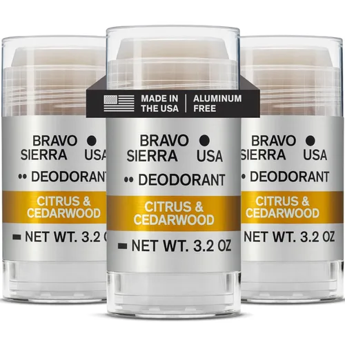 Miniatura 26 de Bravo Sierra - Desodorante sin aluminio para hombres, paquete de 1, cítrico y sal marina, fórmula natural sin bicarbonato de sodio con control