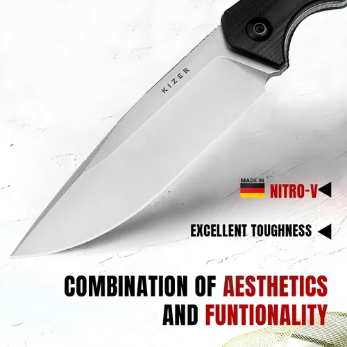 Miniatura 2 de Kizer Militaw Cuchillo de hoja fija con funda, cuchillo de campamento Nitro V Blade con mango G10 y Micarta, cuchillos EDC de hoja fija para hombres